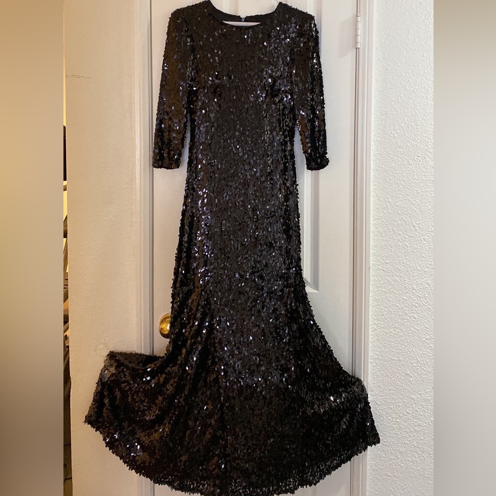 Custom made black fitted sequin gown